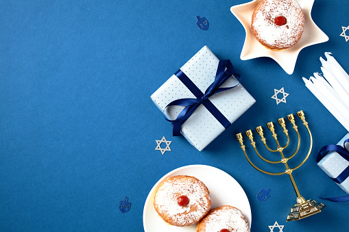 Hanukkah Background with Menorah and Gifts