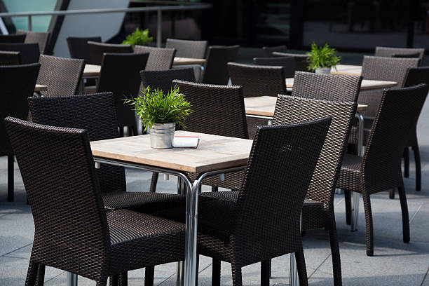 istock Empty Outdoor Restaurant in Business District, London, UK 182166389