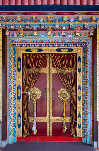 Door handle of gate door of Gompa in Tibetan Buddhist monastery.