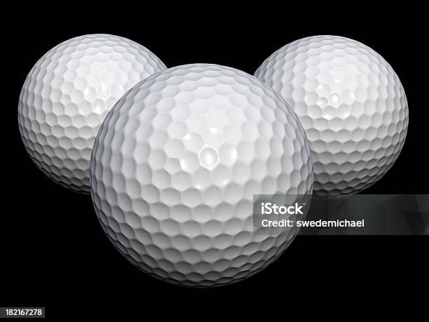 Foto de Bolas De Golferepresentação Artística Em 3d E Três Bolas De Golfe Em Fundo Preto e mais fotos de stock de Bola