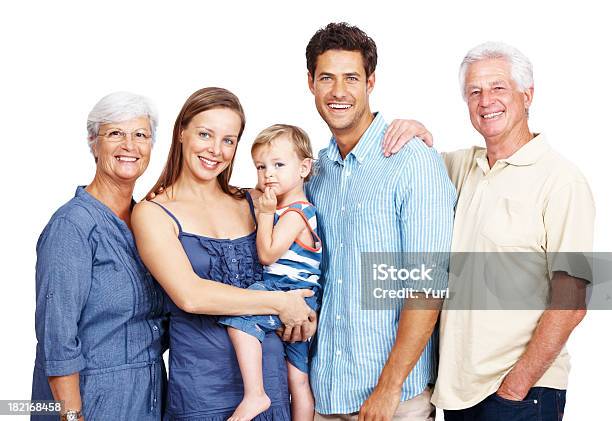 Bonita Feliz Retrato De Família - Fotografias de stock e mais imagens de Família - Família, Avó, Fundo Branco