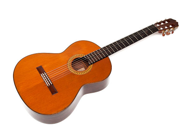 Classical acoustic guitar on white stock photo
