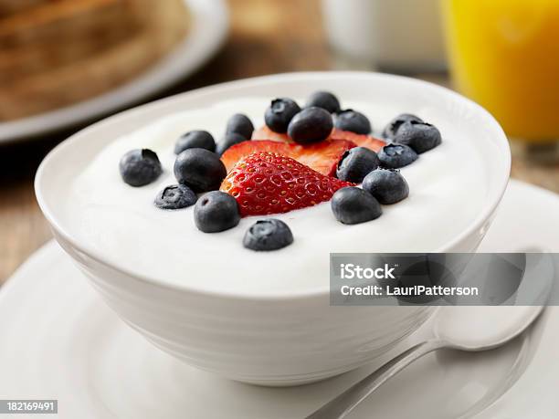 Vanilla Yogurt With Fresh Fruit Stock Photo - Download Image Now - Yogurt, Fruit, Bowl