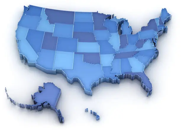 Photo of USA map with states (also Alaska and Hawaii)