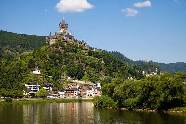 "Reichsburg Cochem and part of the city Cochem in the Mosel valley.Camera EOS 5D Mark II - processed from RAW - Adobe RGB - unsharpend.Sorry, no item in the english Wikipedia."
