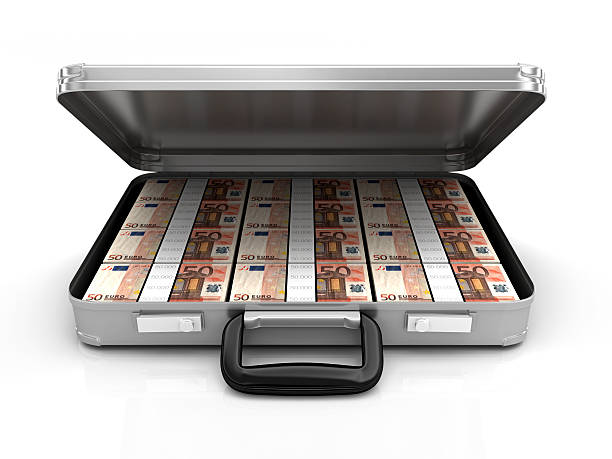 suitcase with money stock photo