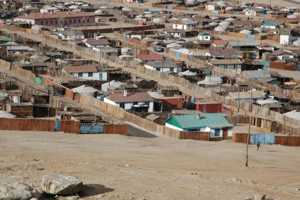 Ger (yurt) communities in the solitary beautiful  valley of Javkhan province, Mongolia. stock photo