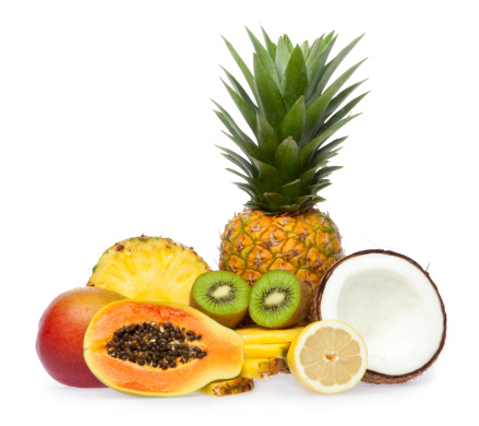 Frutas exóticas composición Aislado en blanco photo