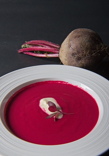 Nice beetroot ginger soup with sourcream. Nice Chrismas feeling red soup.