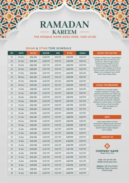 Vector illustration of Islamic Hijri Calendar Design for Ramadan Kareem