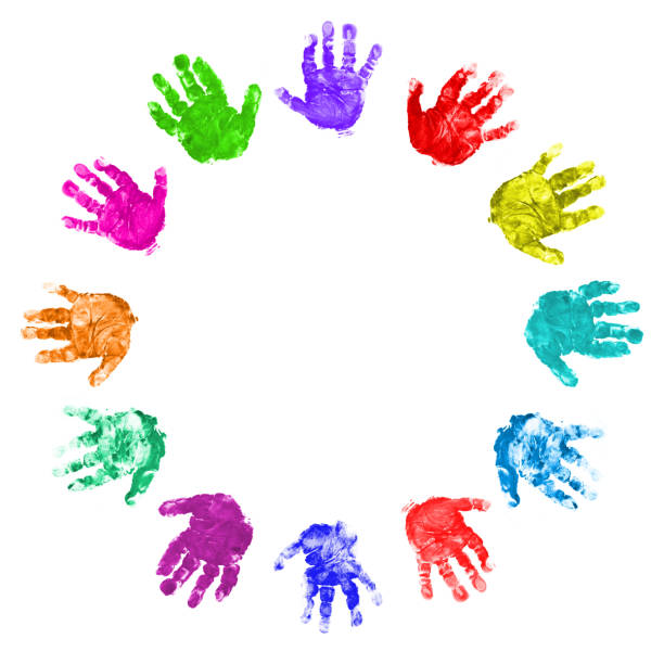 doce manos circle - colors color image handprint circle fotografías e imágenes de stock