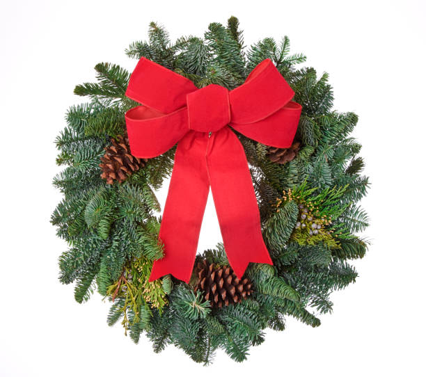 참되다 파인에서 화관 - wreath christmas red bow 뉴스 사진 이미지