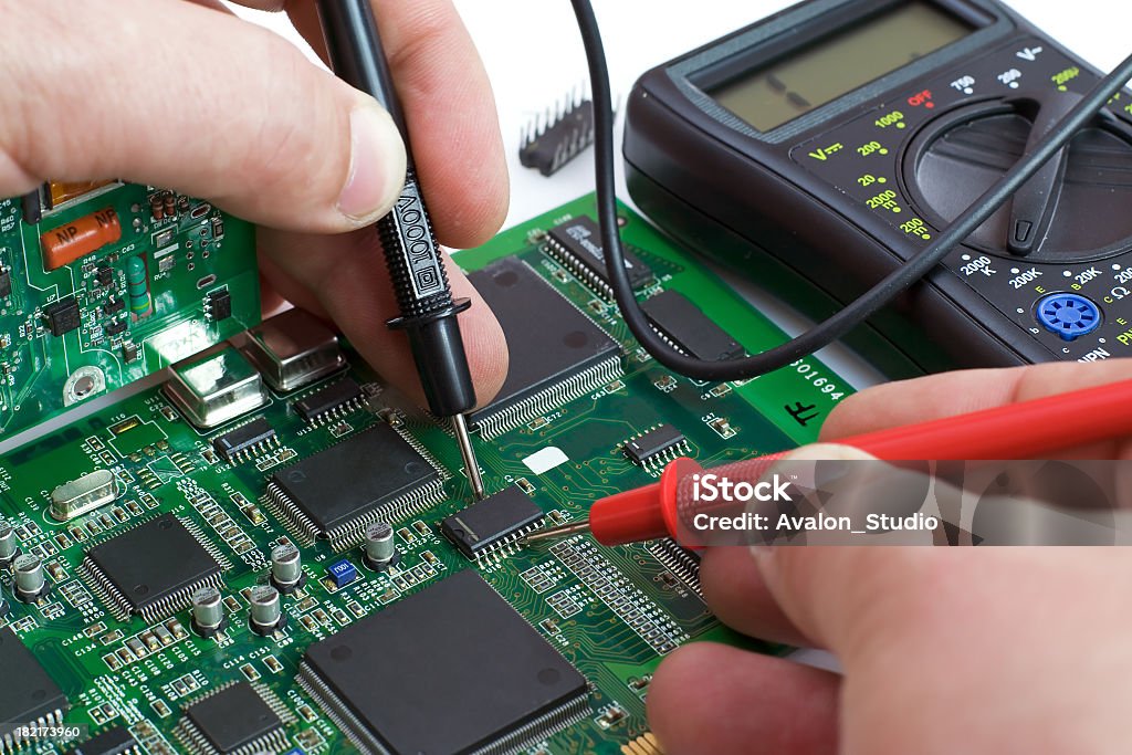 Electronic technician Electronic technician  Multimeter Stock Photo