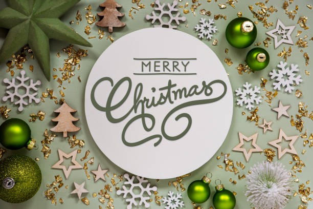 istock Text Merry Christmas, Green Christmas Decor, Flatlay 1821740382