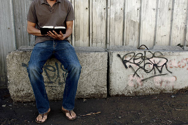 Man Reading the Bible stock photo
