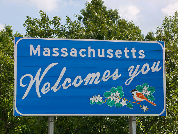 Welcome to Massachusetts Welcome to Massachusetts road sign. essex county massachusetts stock pictures, royalty-free photos & images