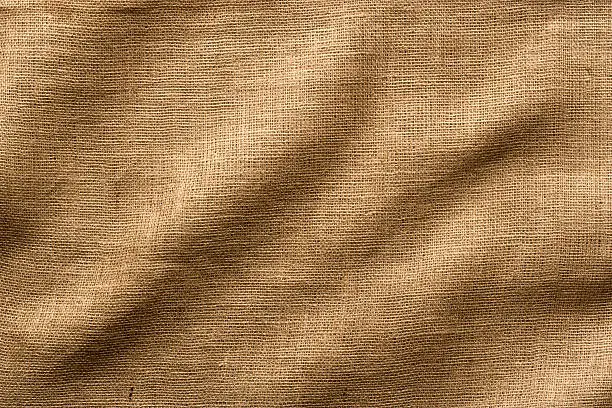Photo of Burlap Fabric with Wrinkles, Wide Shot. Full Frame.