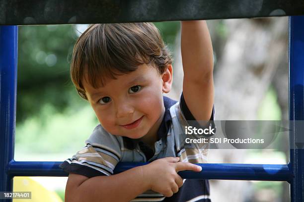 Foto de Garoto Escalando Em Um Playground e mais fotos de stock de 2-3 Anos - 2-3 Anos, Agachando-se, Aluno