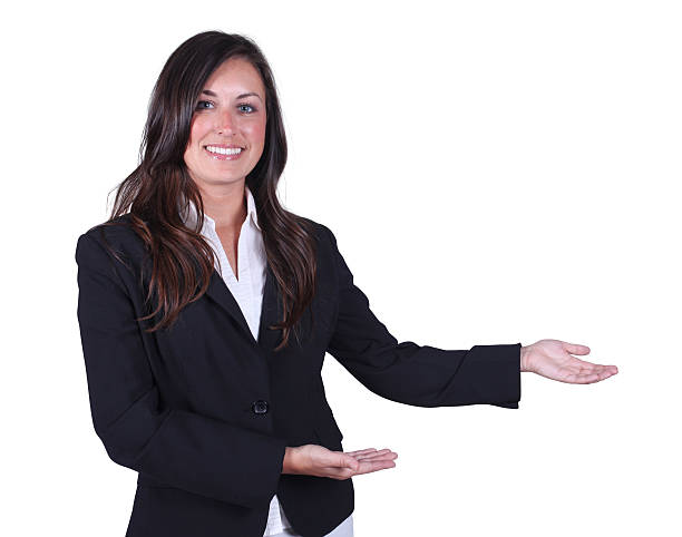 istock Businesswoman presenting with both arms to her left 182174752