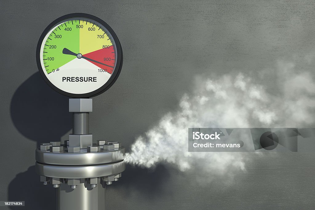 Pressure Gauge Gas or steam leaking from an industrial pressure gauge. Very high resolution 3D render.Also available. Emotional Stress Stock Photo