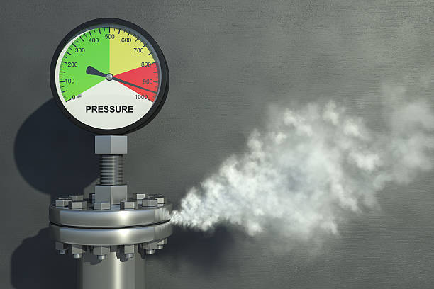 Pressure Gauge Gas or steam leaking from an industrial pressure gauge. Very high resolution 3D render.Also available. releasing stock pictures, royalty-free photos & images