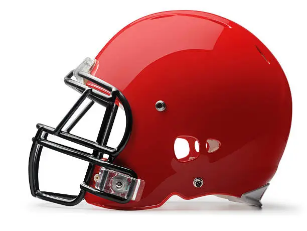 A red football helmet on white background. Clipping path included.