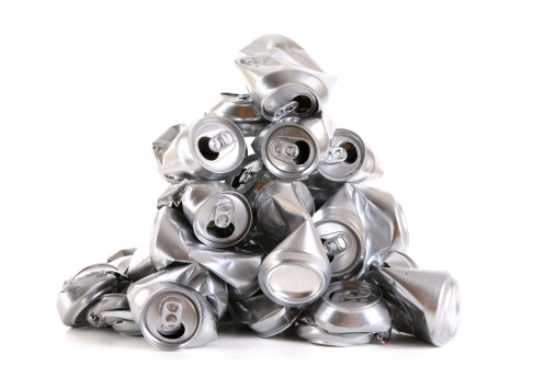 Stack of crushed aluminum cans.