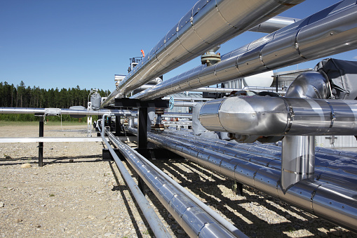 Gas well piping in Alberta.