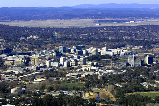 Looking down on Canberra, Australia from West to east.