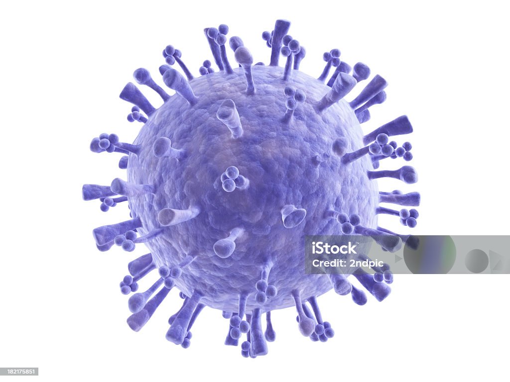 Blue swine flu virus molecule on white background Macro view of isolated H1N1 swine flu virus. Clipping path included. Virus Stock Photo