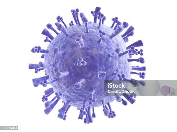 Blue Swine Flu Virus Molecule On White Background Stock Photo - Download Image Now - Virus, Flu Virus, Three Dimensional