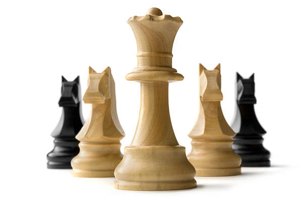 Chess: Queen and Knights Isolated on White Background More Photos like this here... knight chess piece stock pictures, royalty-free photos & images
