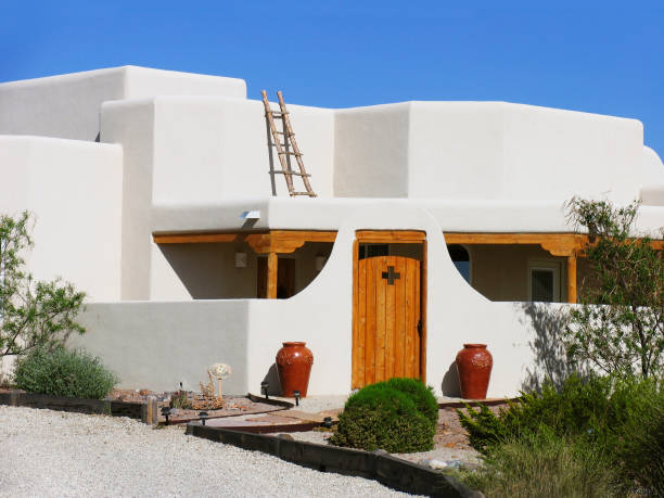Beautiful Southwestern Home "A beautiful home in New Mexico, the land of enchantment." pebble driveway stock pictures, royalty-free photos & images