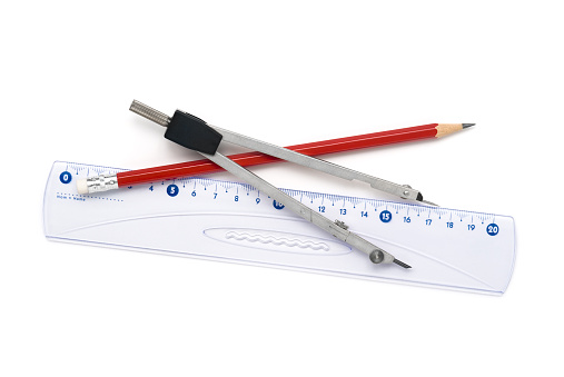 Pencil, ruler and compass isolated on white. More related images in Zocha`s objects