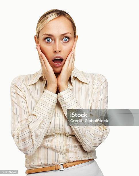 Closeup Of A Businesswoman Looking Shocked Stock Photo - Download Image Now - Surprise, Businesswoman, Looking At Camera