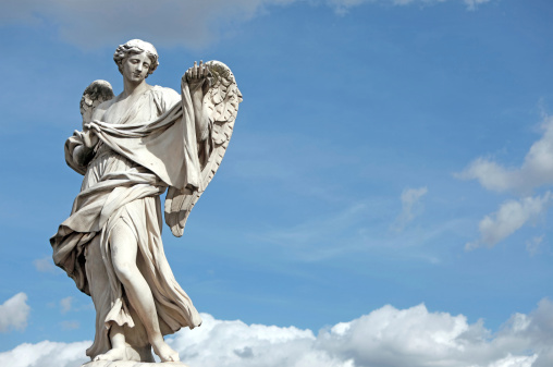 Verano cemetery, Rome, Italy: detail of  Salvatore Carminati's grave built in 1877 and angel with trumpet.