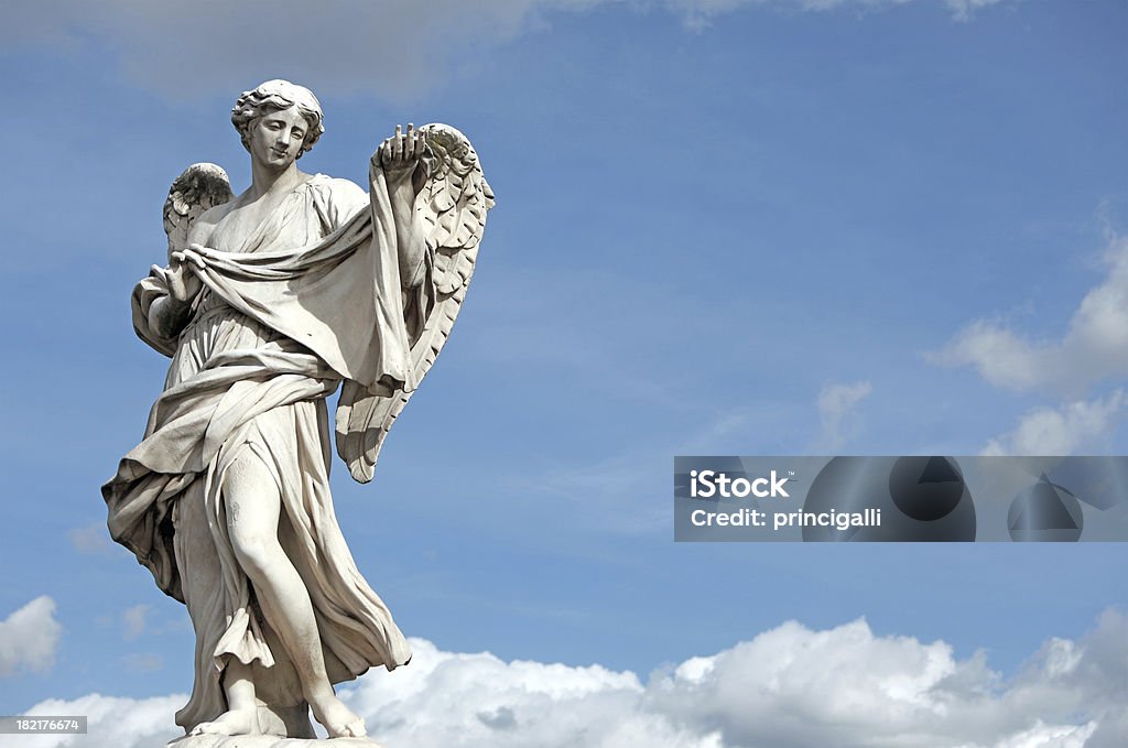 Bernini Angel on the clouds "One of Bernini Angels on the ponte Sant'Angelo in Rome, Italy, seems to be standing on the clouds." Angel Stock Photo
