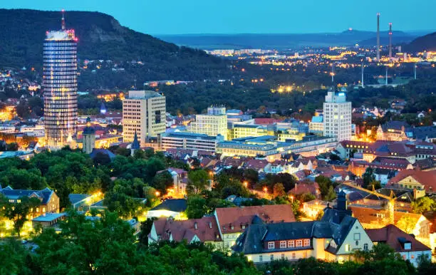 "Jena, GermanyJena is a university city in central Germany on the river Saale.  Jena is a manufacturing city, specializing in precision machinery, pharmaceuticals, optics and photographic equipment, and is home to the famous Zeiss optics plant."