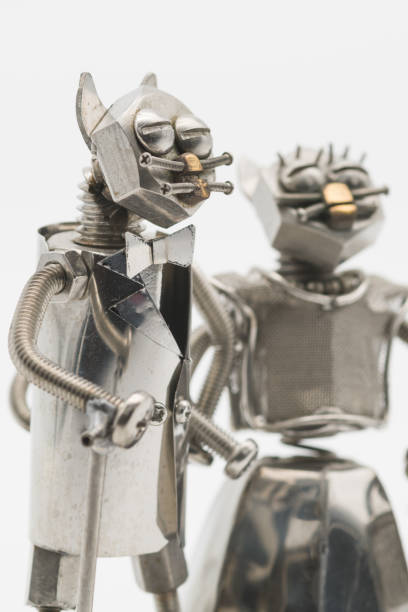 istock Anthropomorphic cat elderly couple metal figures 1821767358