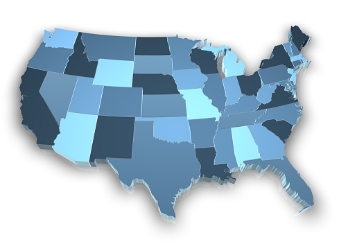 3D USA map with states. Included Clipping Path.