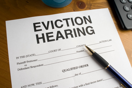 Blank Eviction Hearing Document on a Desktop.