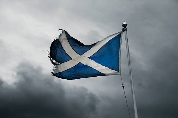 torn scottish flag in the storm