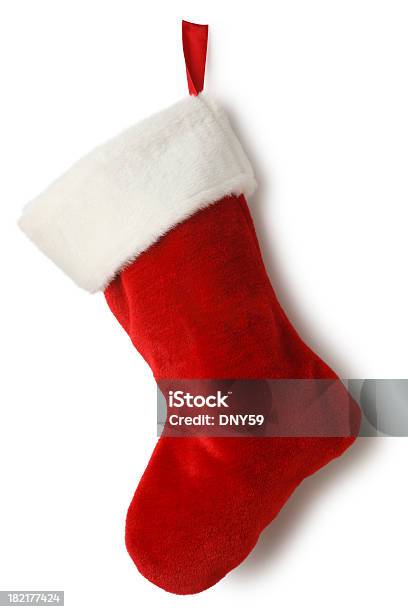 Christmas Stocking Stock Photo - Download Image Now - Christmas Stocking, Cut Out, White Background