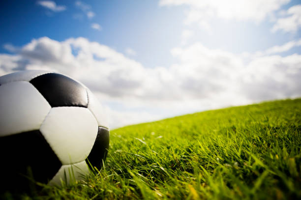 istock Soccer Ball on Grass Pitch and Goal Posts 182177746