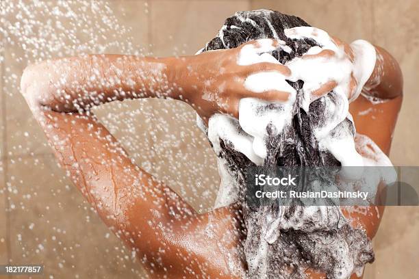 Woman Washing Her Hair With Shampoo Stock Photo - Download Image Now - Washing Hair, Shampoo, Women
