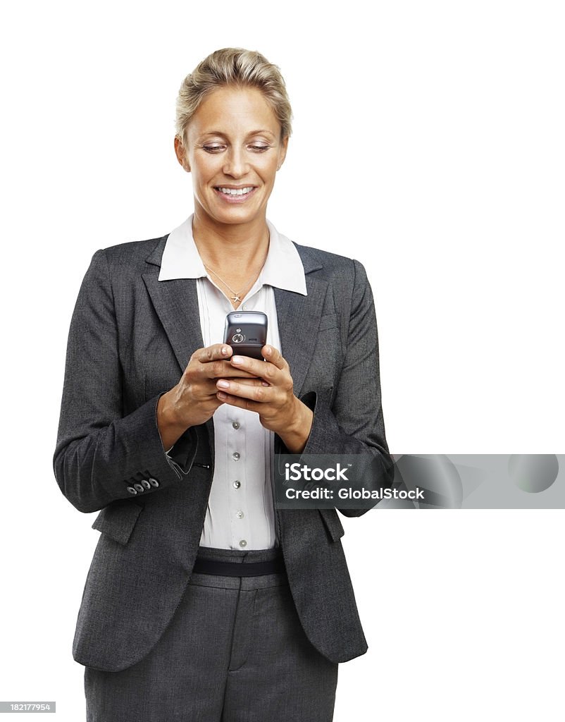 テキストメッセージを携帯電話ビジネスウーマン - カットアウトのロイヤリティフリーストックフォト