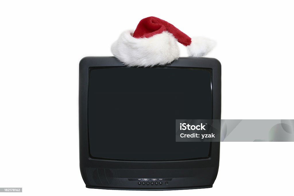 TV ready to celebrate Santa's hat on a T.V Television Set Stock Photo