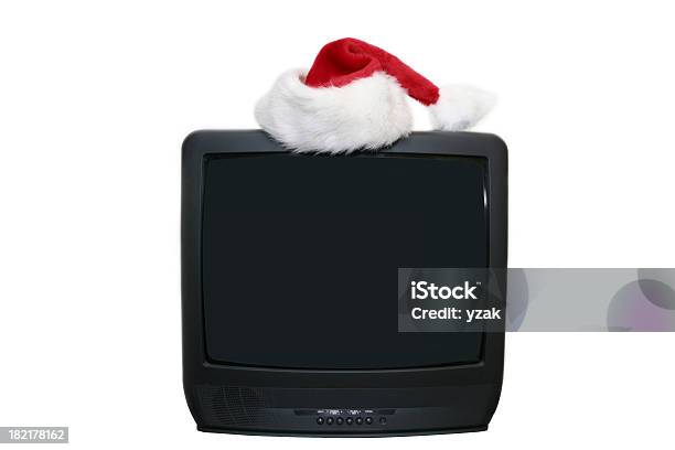 Tv Ready To Celebrate Stock Photo - Download Image Now - Television Set, Christmas, Santa Hat