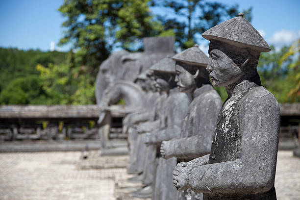 Vietnamese Soldiers statues at Khai Dinh Emperor's Mausoleum, Hue, Vietnam stock photo