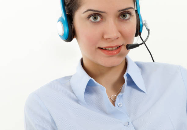 istock Young businesswoman with headset 182178241